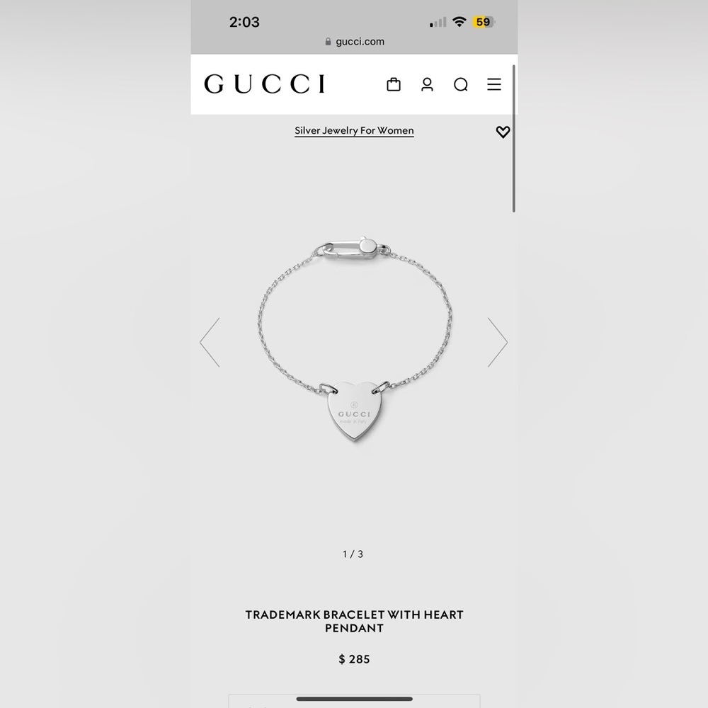 16” GUCCI trademark bracelet with heart pendant 🤍 - Picture 2 of 3